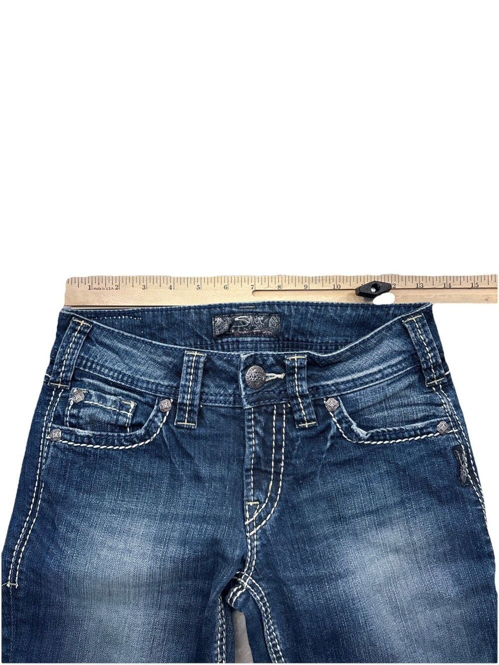 Silver Suki Surplus Low Rise Bootcut Jeans Womens 25x30 Blue Outline Stitch - Picture 8 of 14
